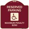 Signmission Reserved Parking Maximum Penalty $250 With HandicappedAluminum Sign, 18" L, 18" H, BU-1818-23065 A-DES-BU-1818-23065 - alternate 1